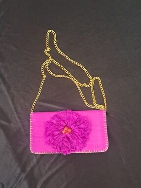 VINTAGE SHIRALEAH CHICAGO Fuchsia Floral Chain Shoulder Bag